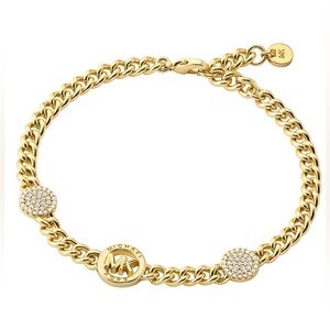 Michael Kors Cubic Zirconia Pave Three Charm Chain Bracelet